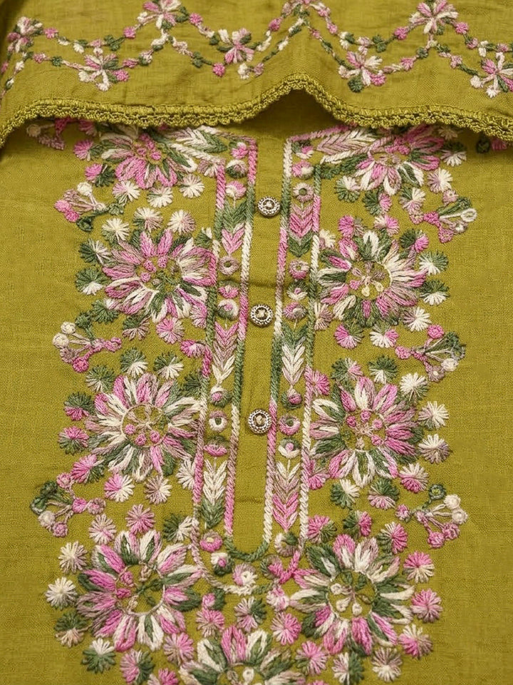Lemon Cotton Blend Embroidered Unstitched Dress Material