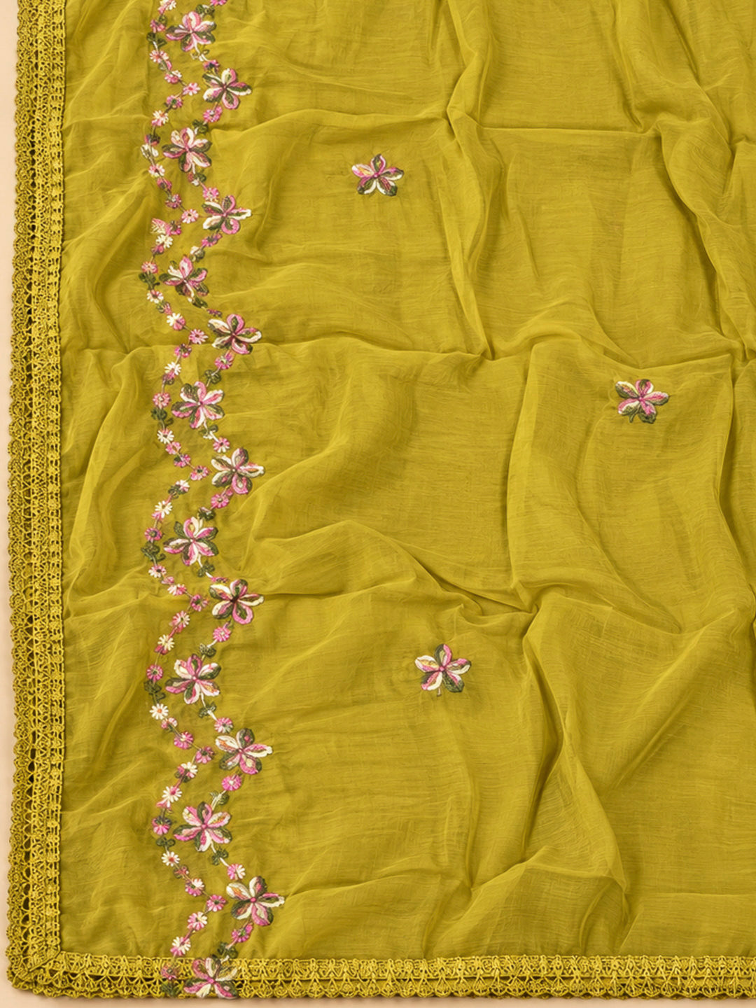Lemon Cotton Blend Embroidered Unstitched Dress Material