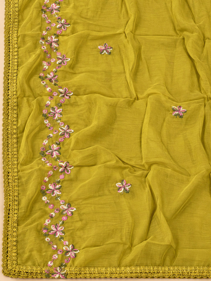 Lemon Cotton Blend Embroidered Unstitched Dress Material