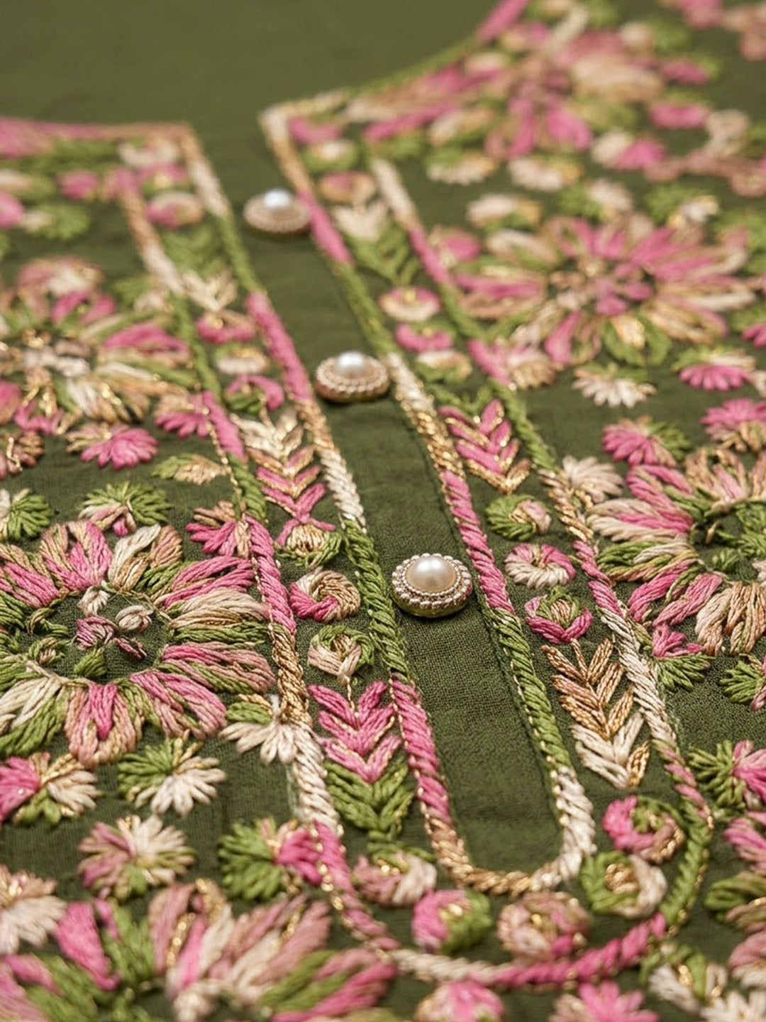 Mehndi Cotton Blend Embroidered Unstitched Dress Material