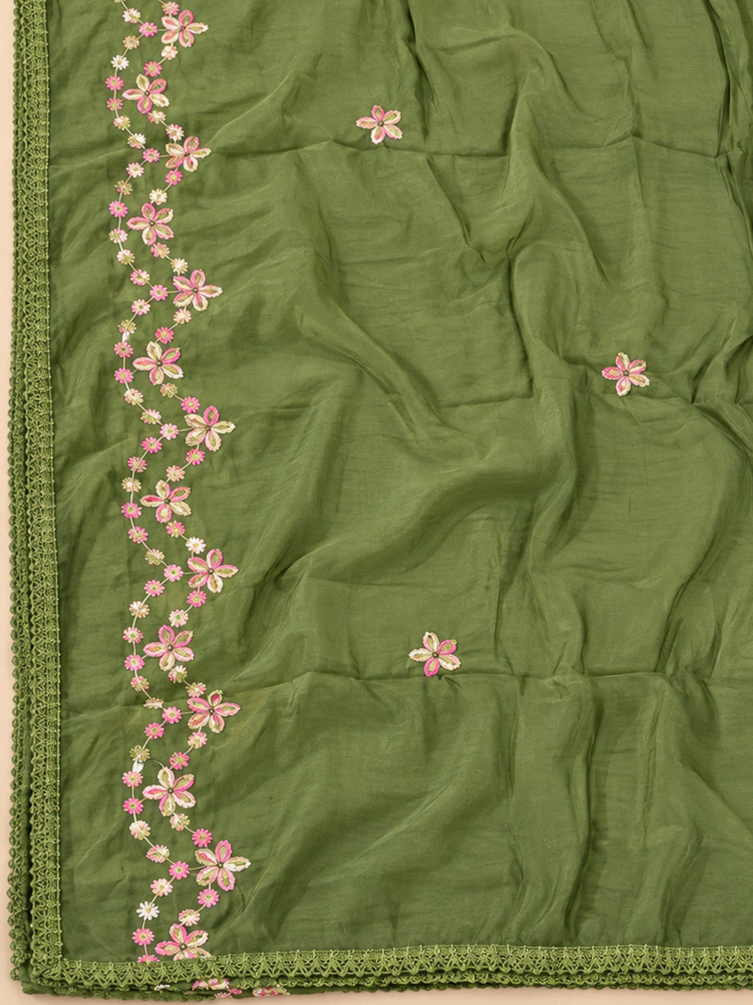 Mehndi Cotton Blend Embroidered Unstitched Dress Material