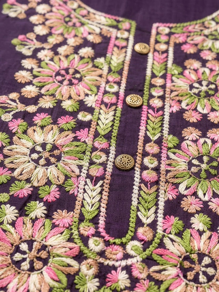 Purple Cotton Blend Embroidered Unstitched Dress Material