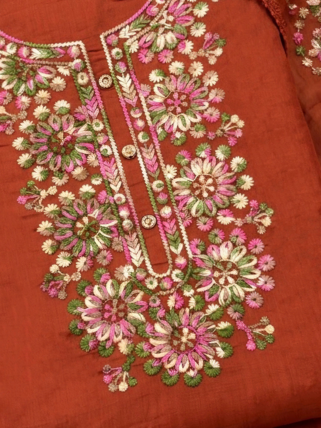 Rust Cotton Blend Embroidered Unstitched Dress Material