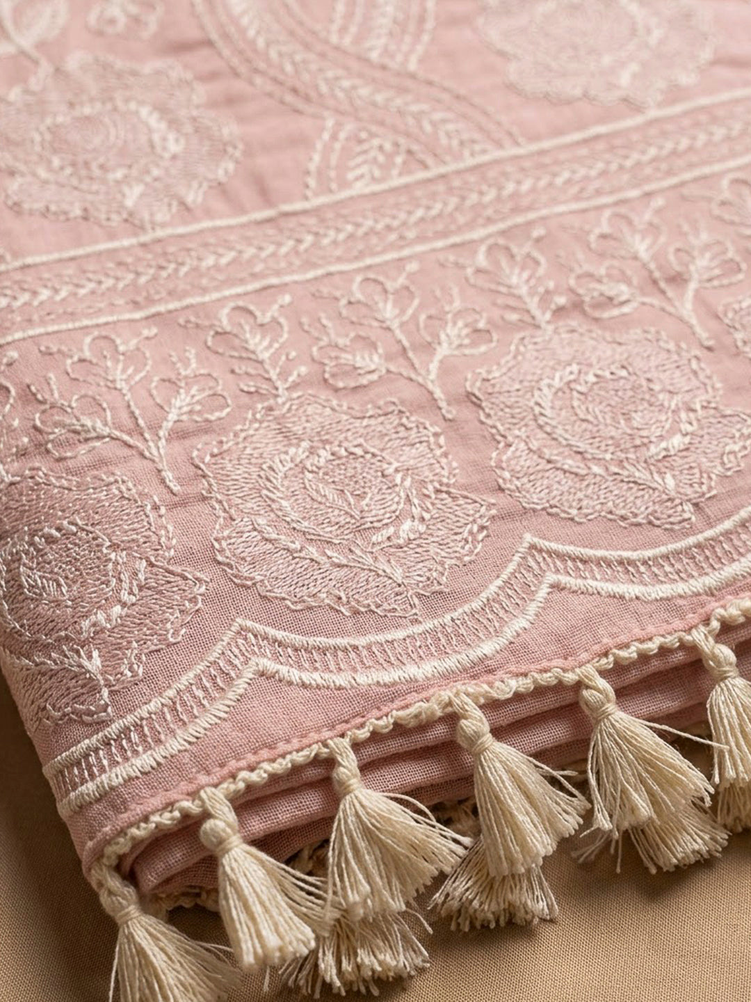 Peach Chanderi Embroidered Unstitched Dress Material