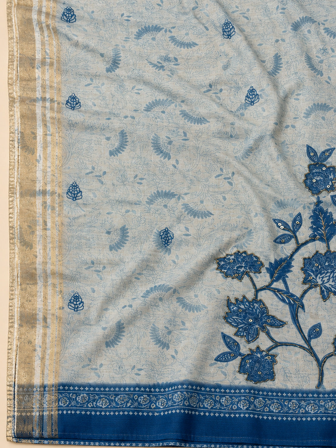 Off-White Chanderi Embroidered Unstitched Dress Material