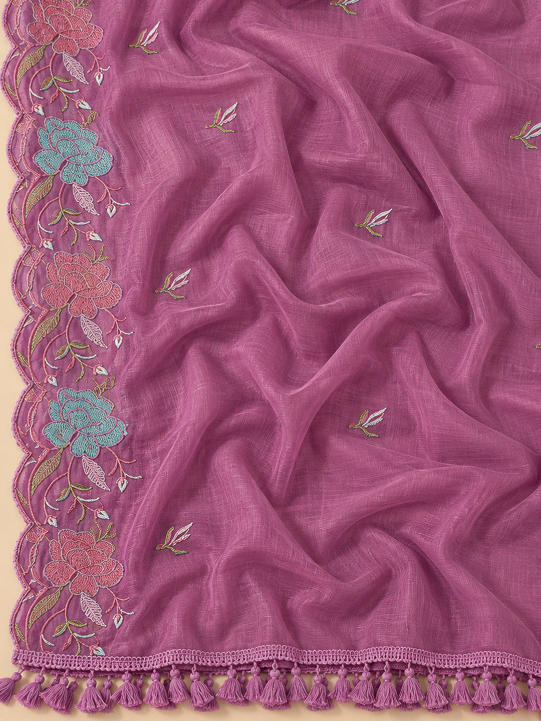 Lavender Chanderi Embroidered Unstitched Dress Material