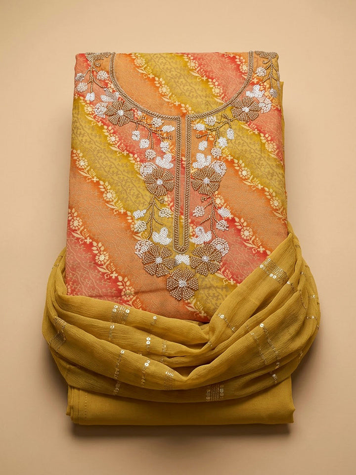 Mustard Cotton Blend Embroidered Unstitched Dress Material