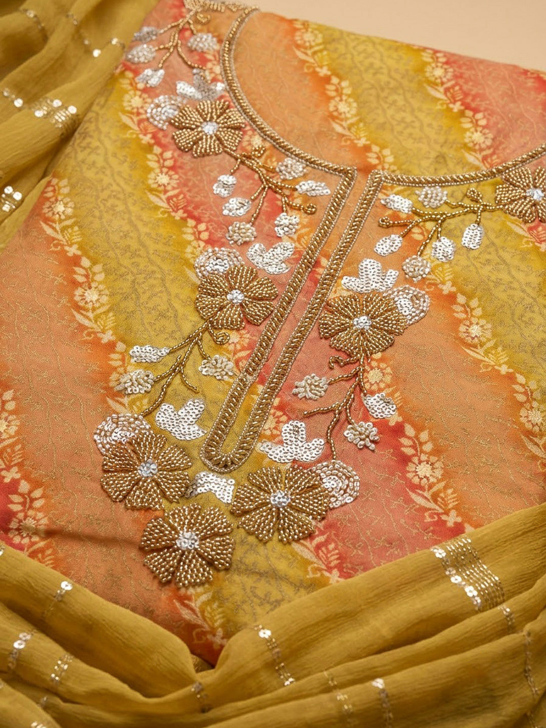 Mustard Cotton Blend Embroidered Unstitched Dress Material