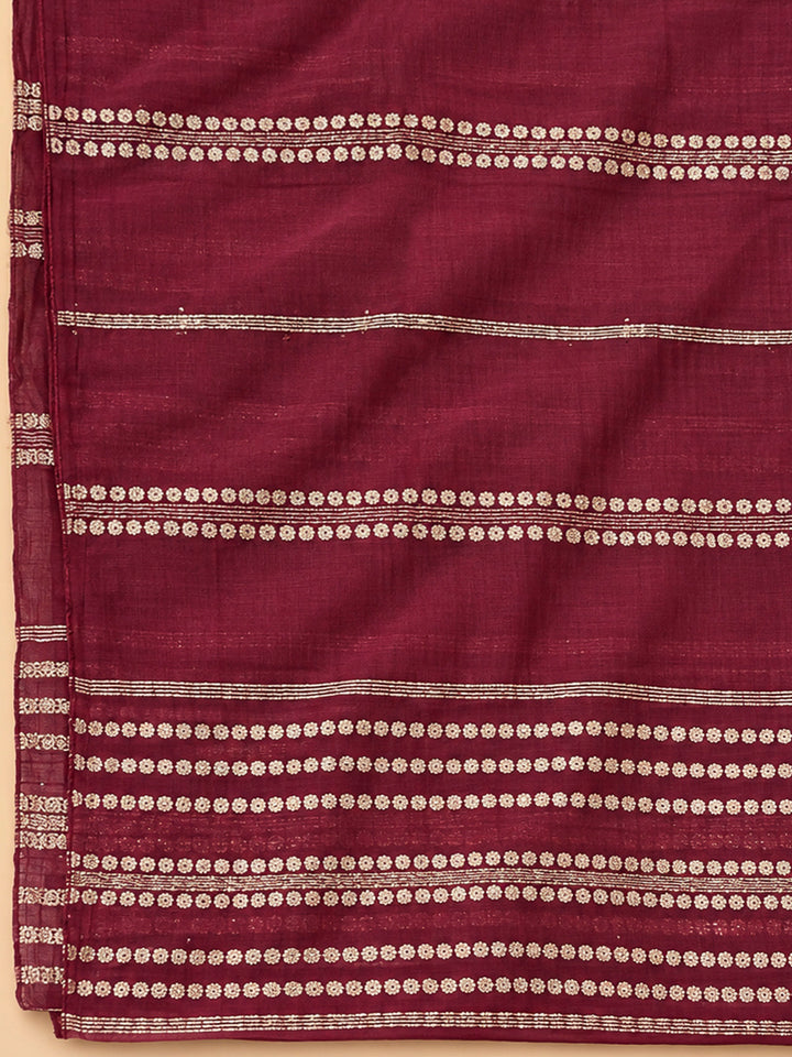Wine Cotton Blend Embroidered Unstitched Dress Material