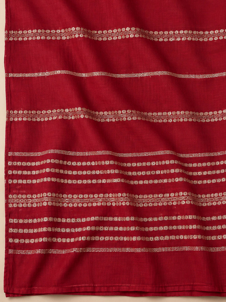 Maroon Cotton Blend Embroidered Unstitched Dress Material