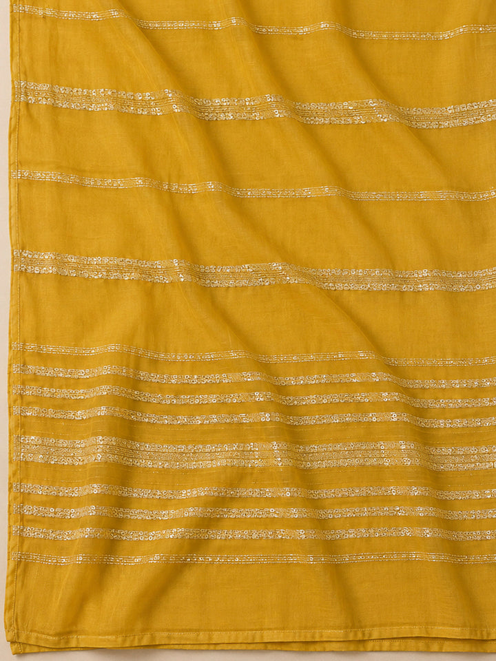 Mustard Cotton Blend Embroidered Unstitched Dress Material