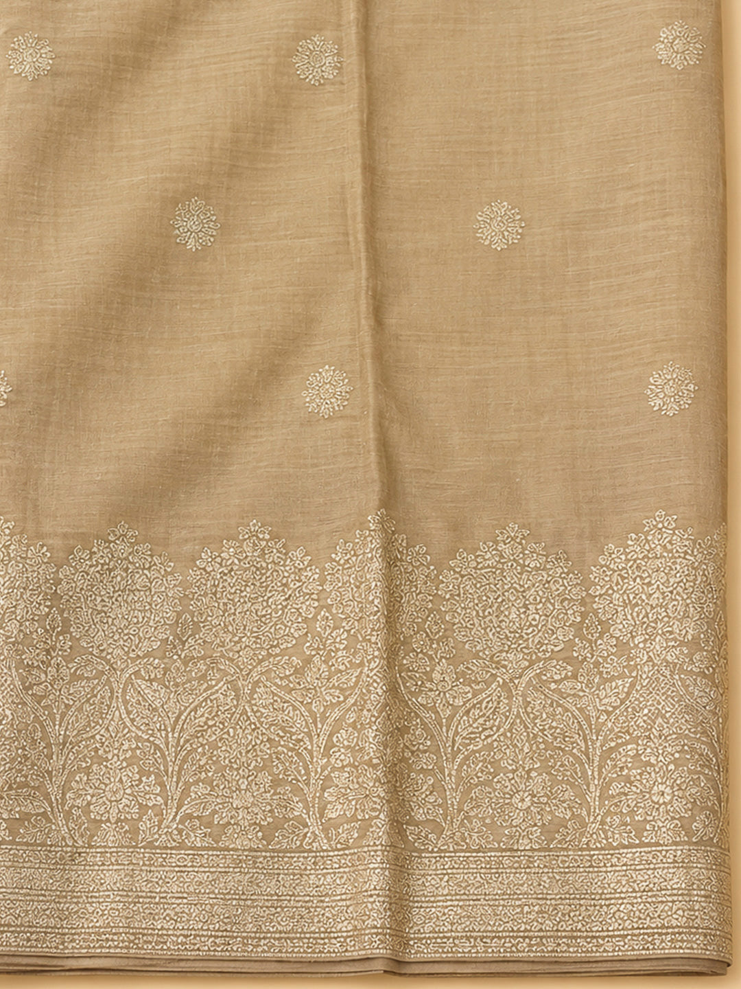 Green Cotton Blend Embroidered Unstitched Dress Material