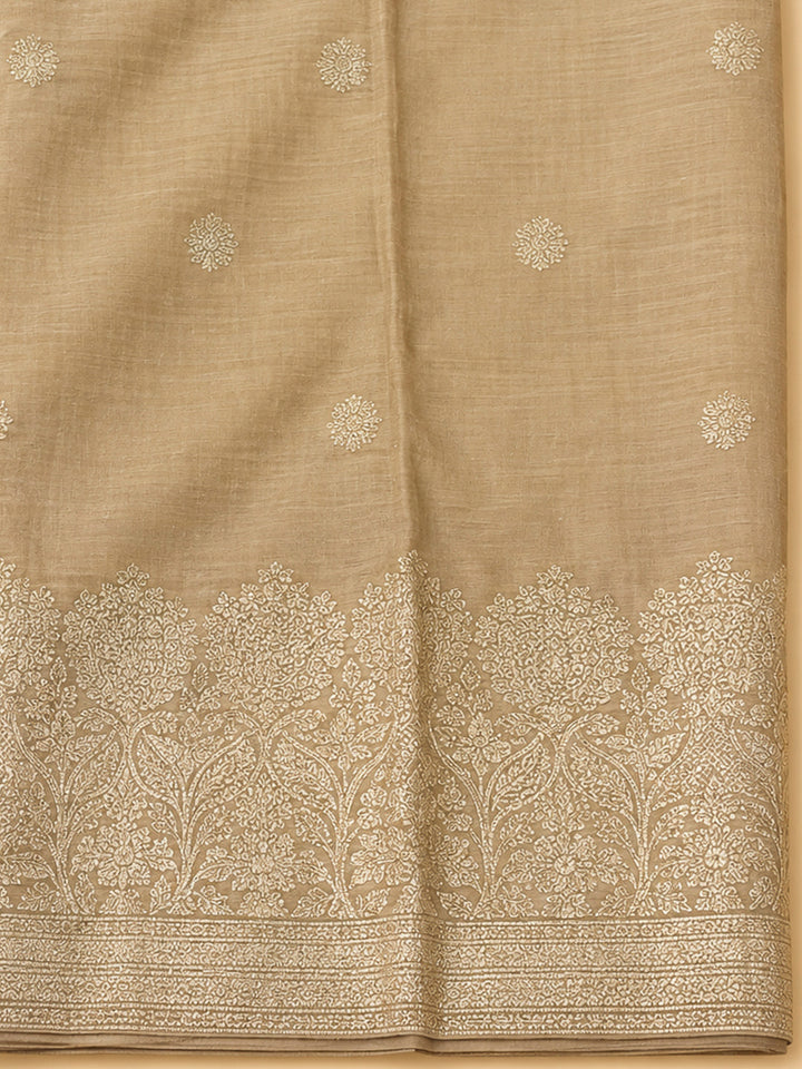 Green Cotton Blend Embroidered Unstitched Dress Material