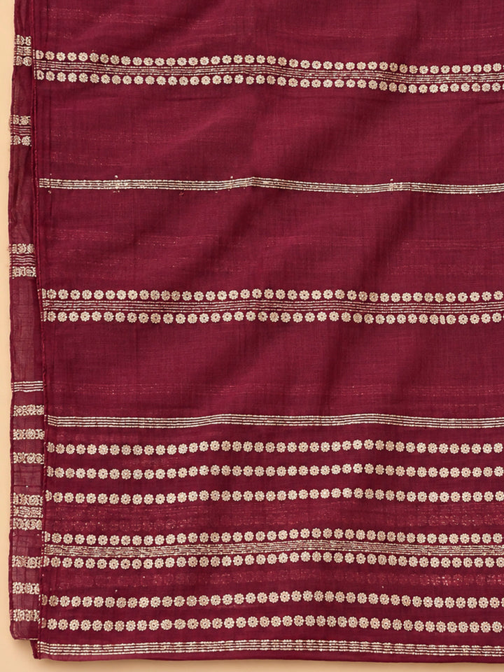 Maroon Cotton Blend Embroidered Unstitched Dress Material