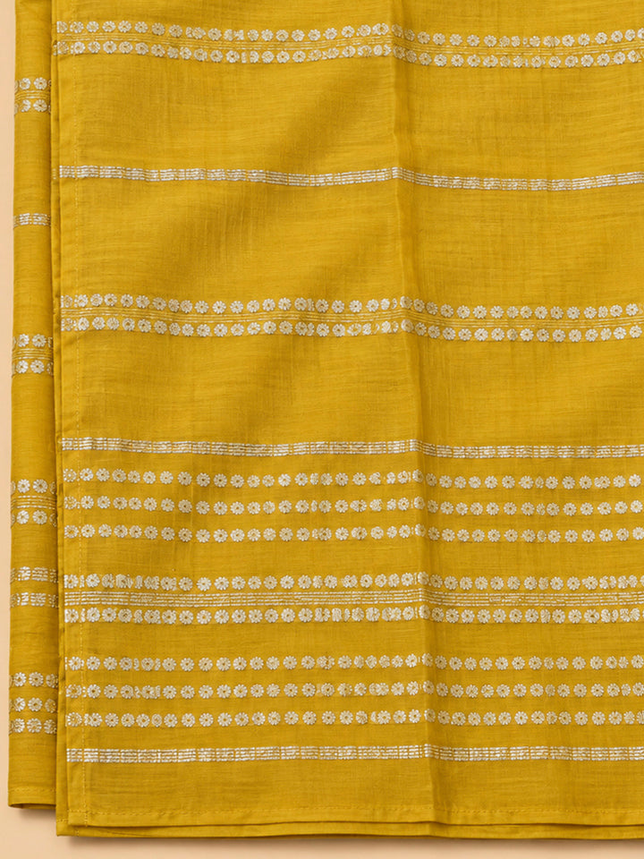 Mustard Cotton Blend Embroidered Unstitched Dress Material