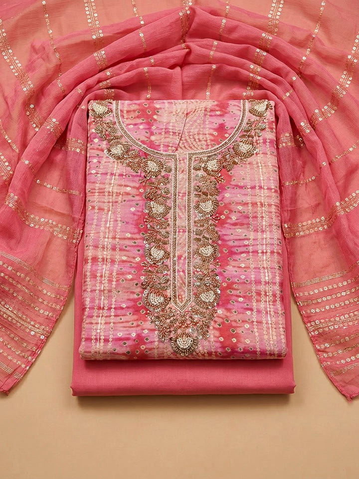 Onion Pink Cotton Blend Embroidered Unstitched Dress Material