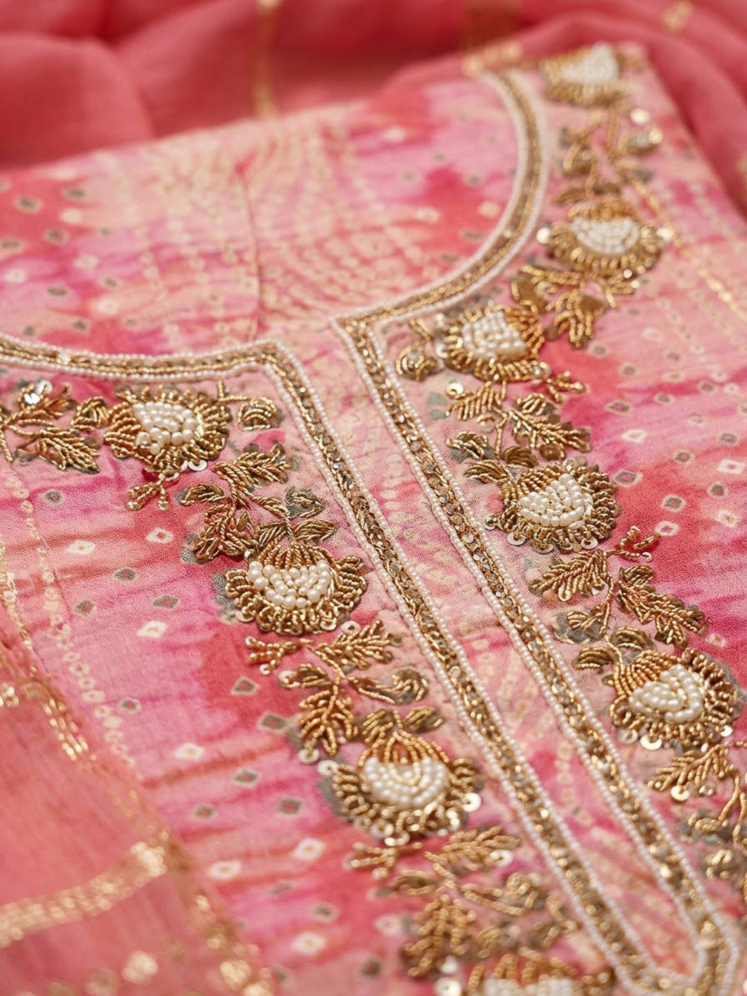 Onion Pink Cotton Blend Embroidered Unstitched Dress Material
