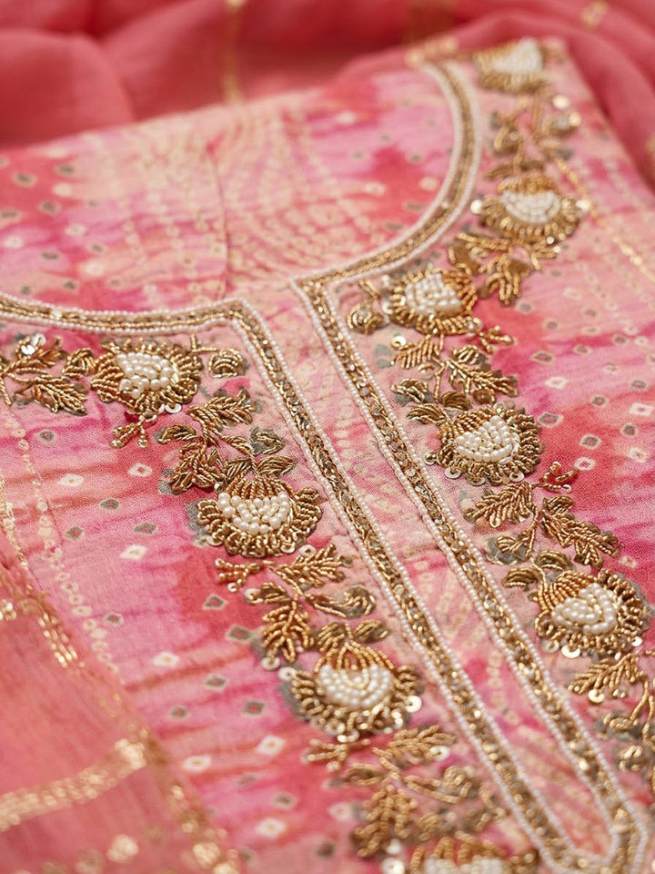 Onion Pink Cotton Blend Embroidered Unstitched Dress Material