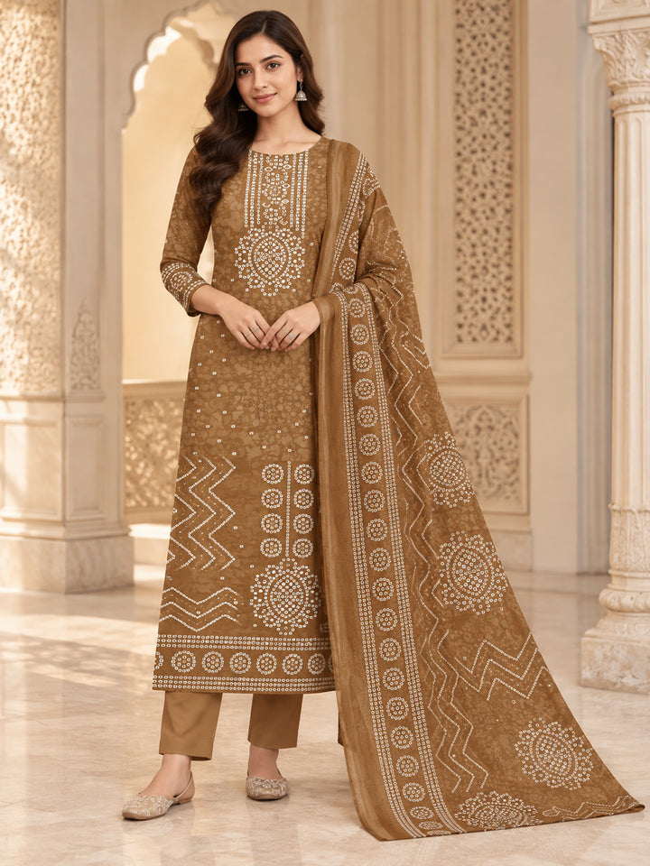 Mustard Cotton Blend Printed Unstitched Dress Material