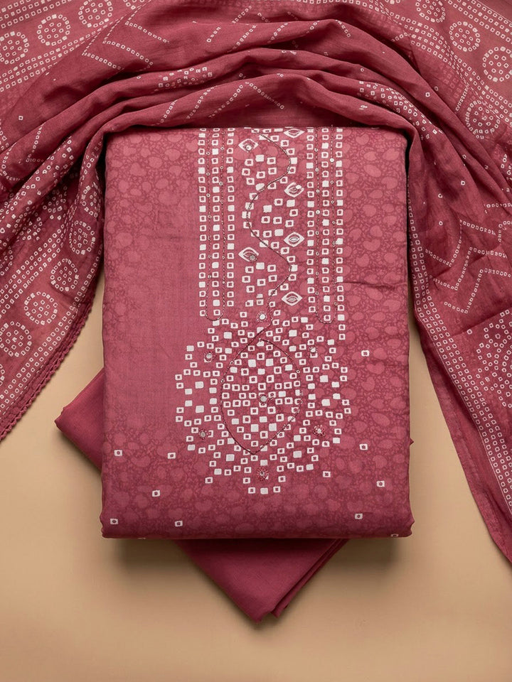 Onion Pink Cotton Blend Printed Unstitched Dress Material