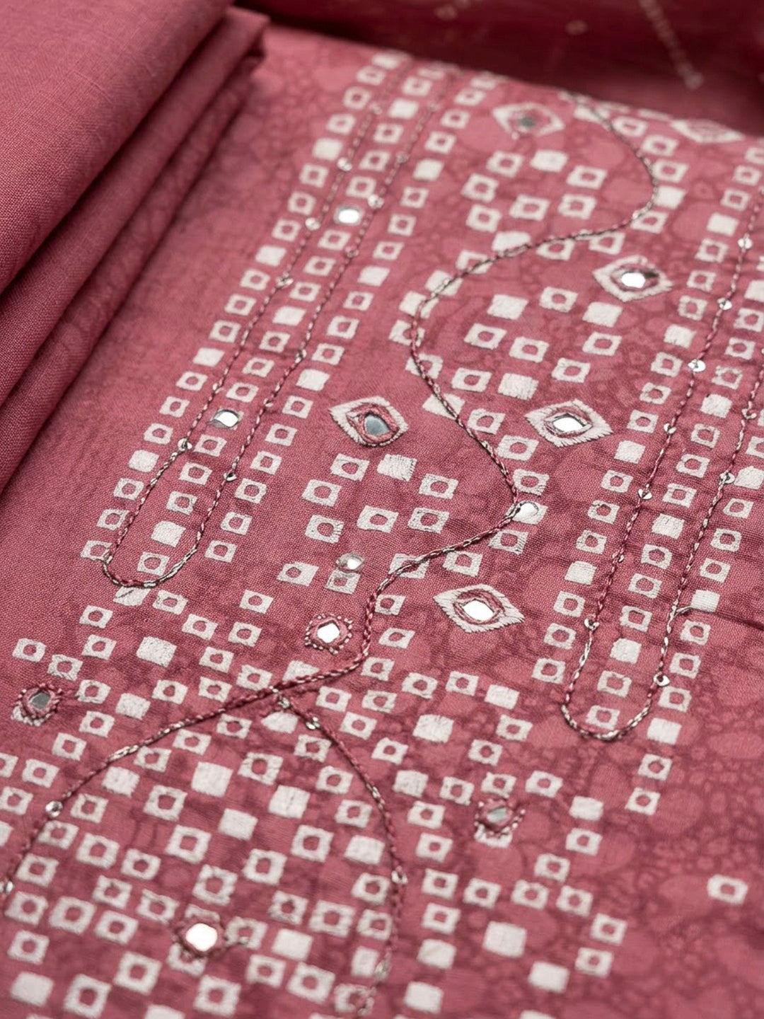 Onion Pink Cotton Blend Printed Unstitched Dress Material