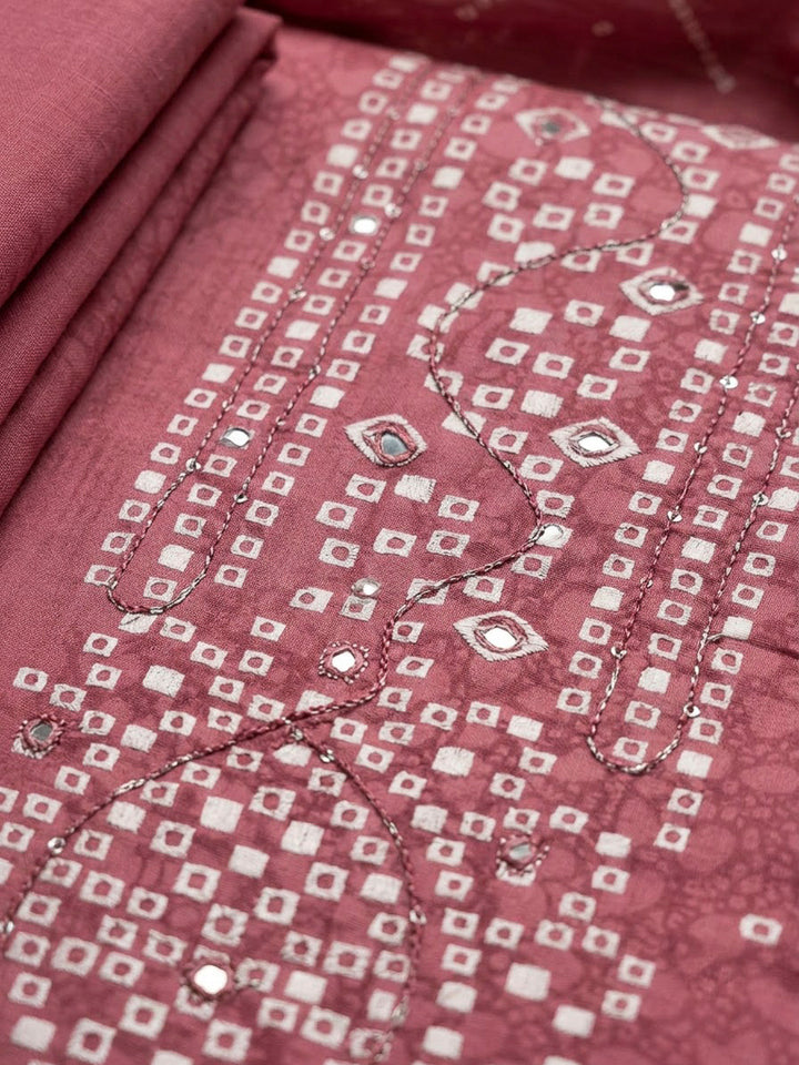Onion Pink Cotton Blend Printed Unstitched Dress Material