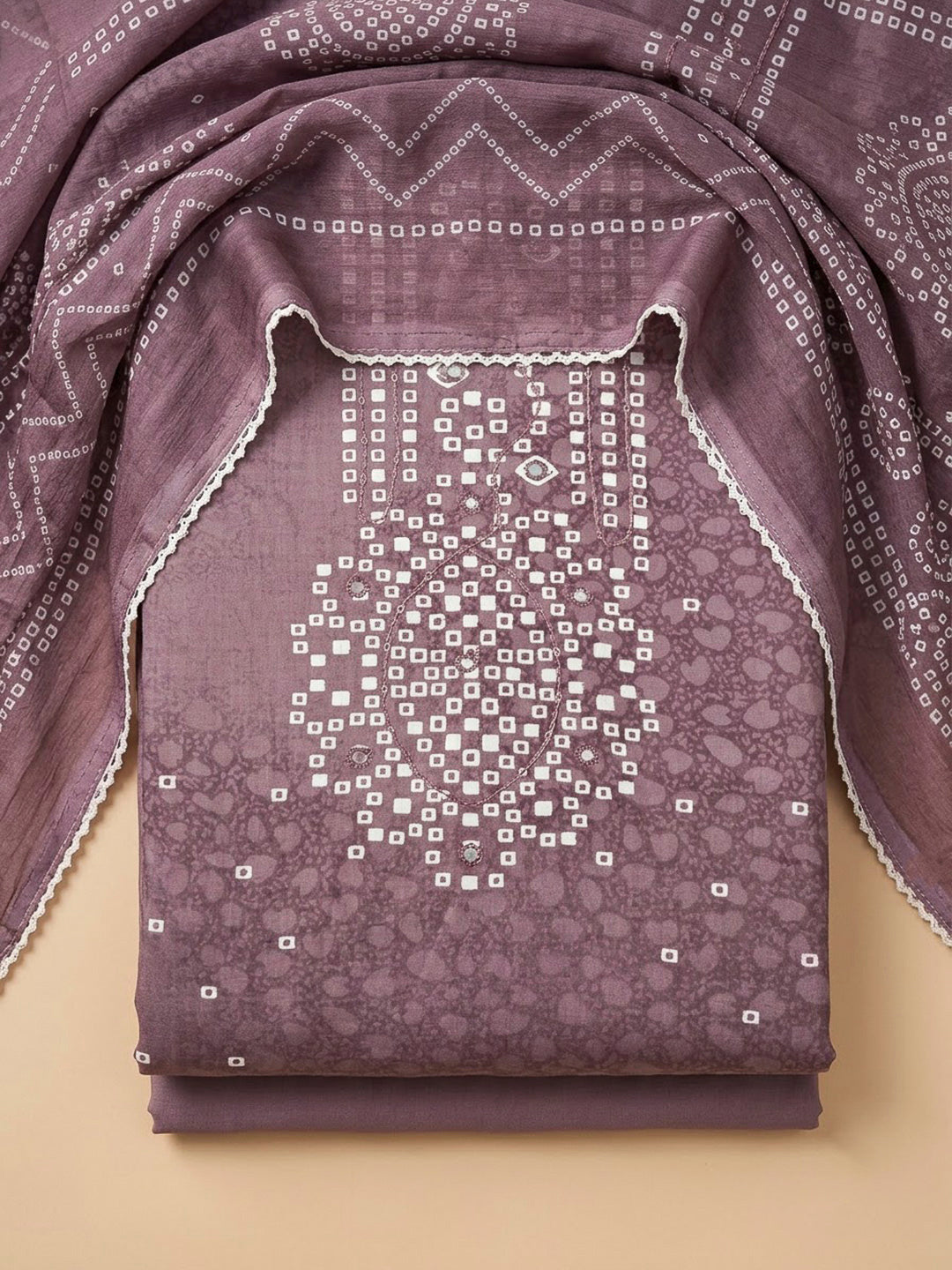 Purple Cotton Blend Printed Unstitched Dress Material