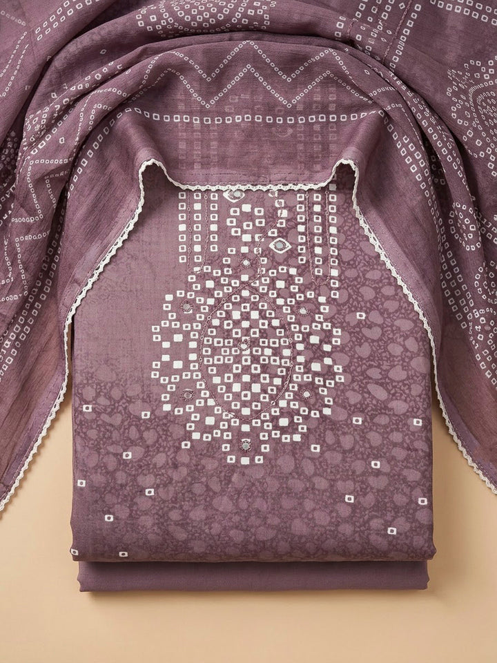 Purple Cotton Blend Printed Unstitched Dress Material