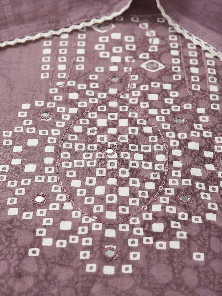 Purple Cotton Blend Printed Unstitched Dress Material