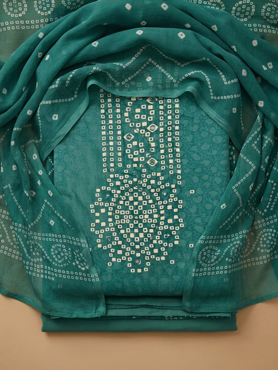 Rama Green Cotton Blend Printed Unstitched Dress Material