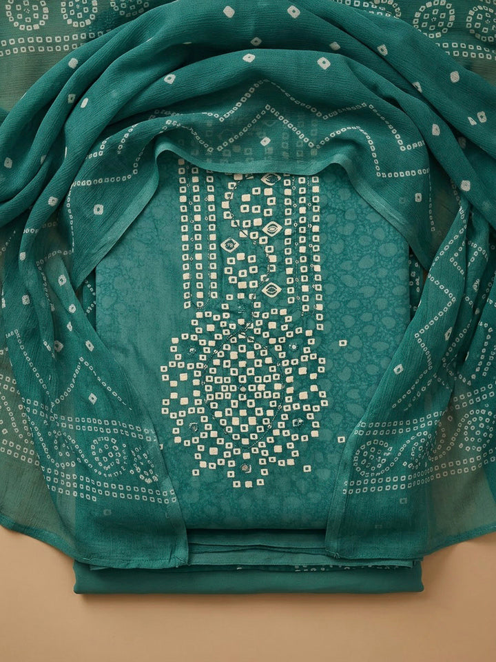 Rama Green Cotton Blend Printed Unstitched Dress Material