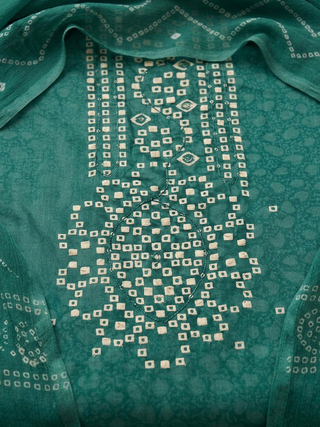 Rama Green Cotton Blend Printed Unstitched Dress Material