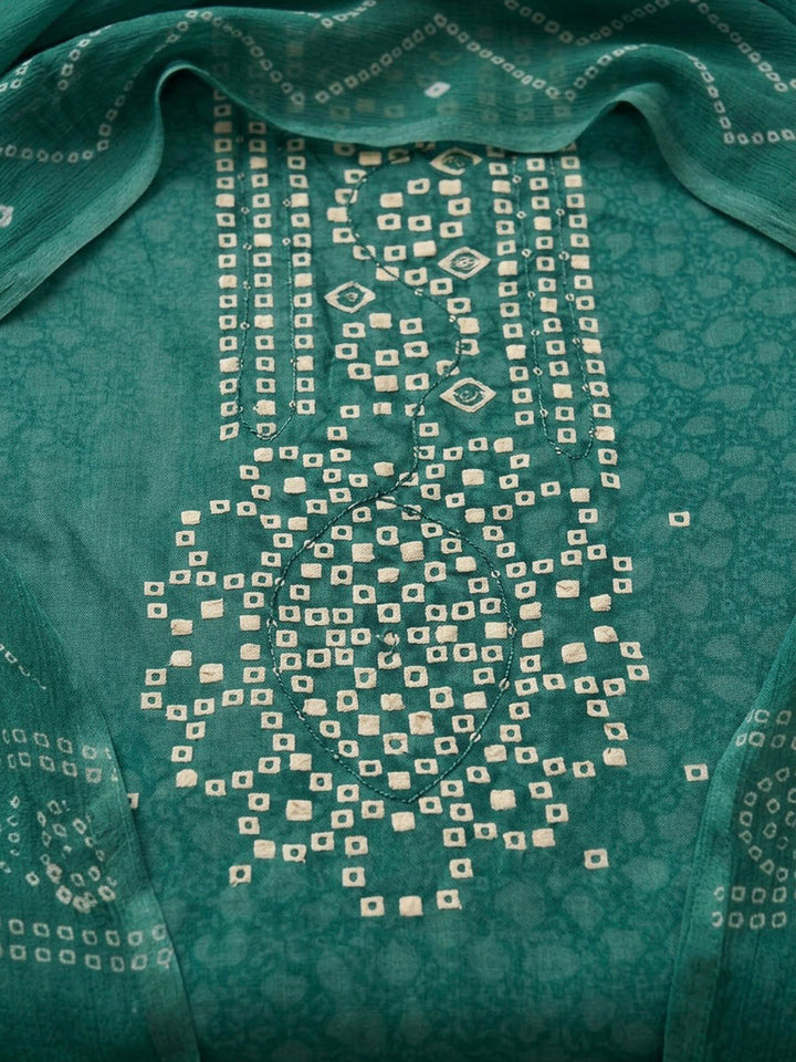 Rama Green Cotton Blend Printed Unstitched Dress Material