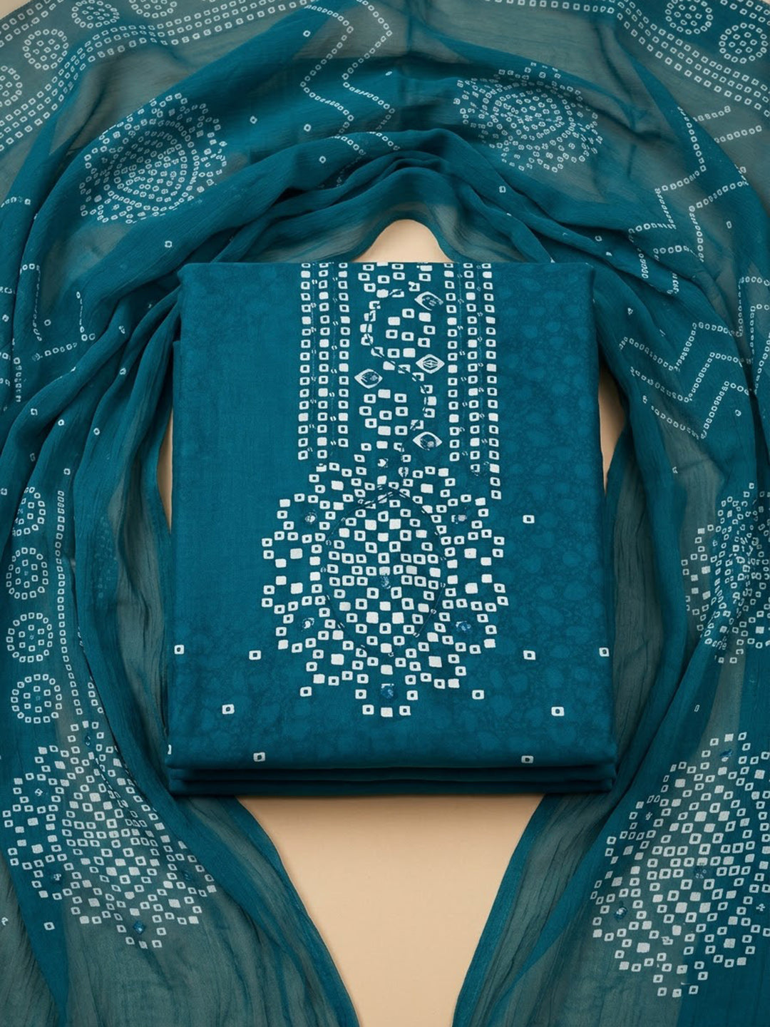 Blue Cotton Blend Printed Unstitched Dress Material