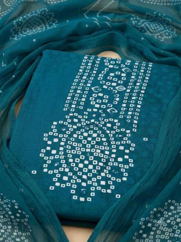 Blue Cotton Blend Printed Unstitched Dress Material