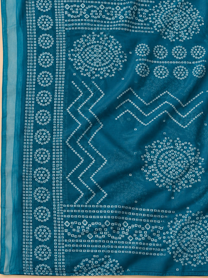 Blue Cotton Blend Printed Unstitched Dress Material