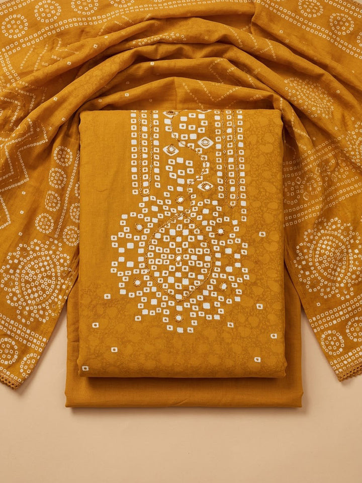 Mustard Cotton Blend Printed Unstitched Dress Material