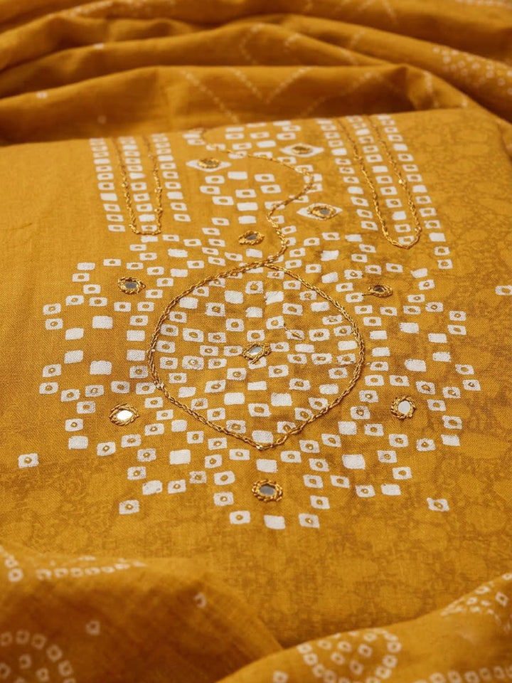 Mustard Cotton Blend Printed Unstitched Dress Material
