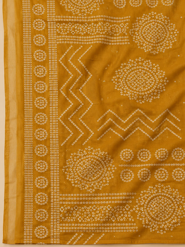 Mustard Cotton Blend Printed Unstitched Dress Material