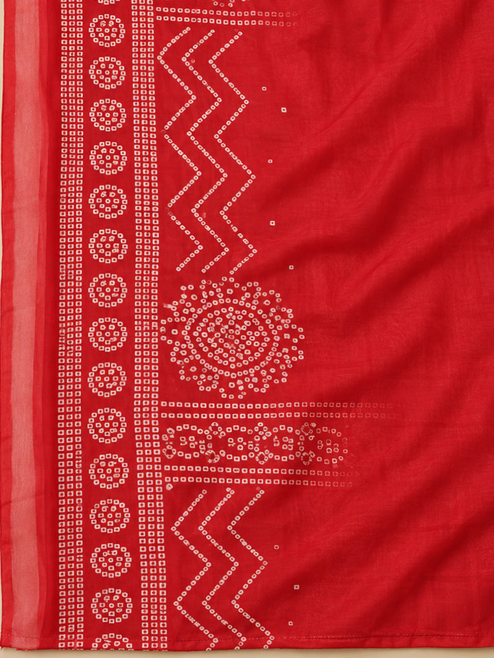 Red Cotton Blend Printed Unstitched Dress Material