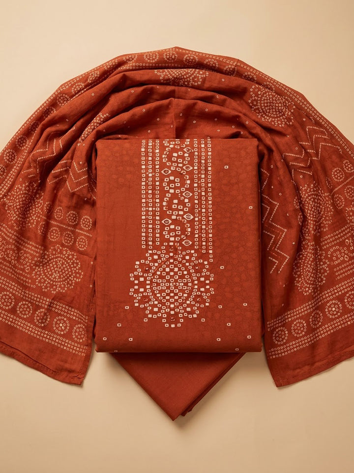 Rust Cotton Blend Printed Unstitched Dress Material