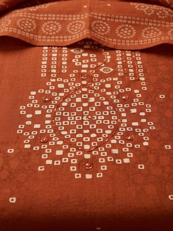 Rust Cotton Blend Printed Unstitched Dress Material