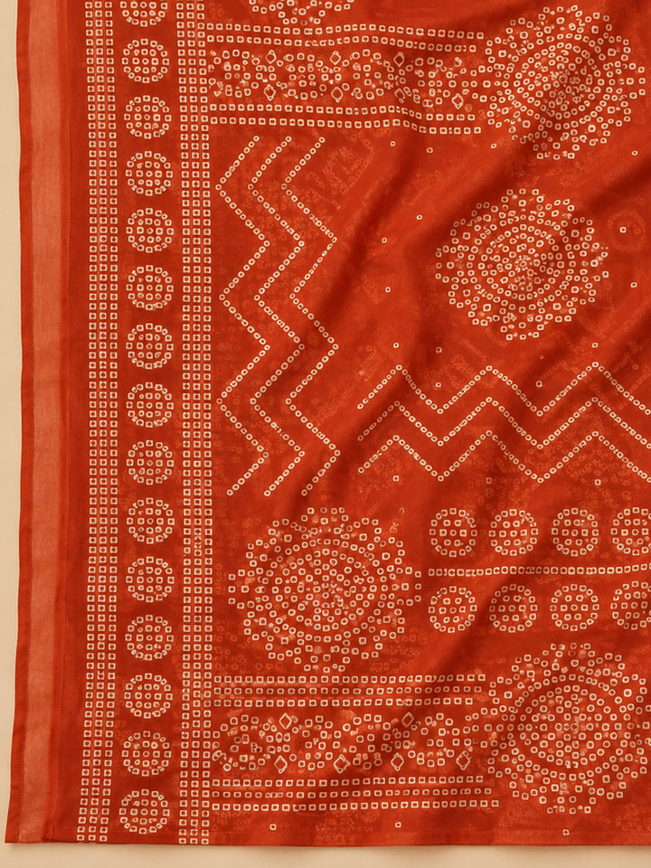Rust Cotton Blend Printed Unstitched Dress Material
