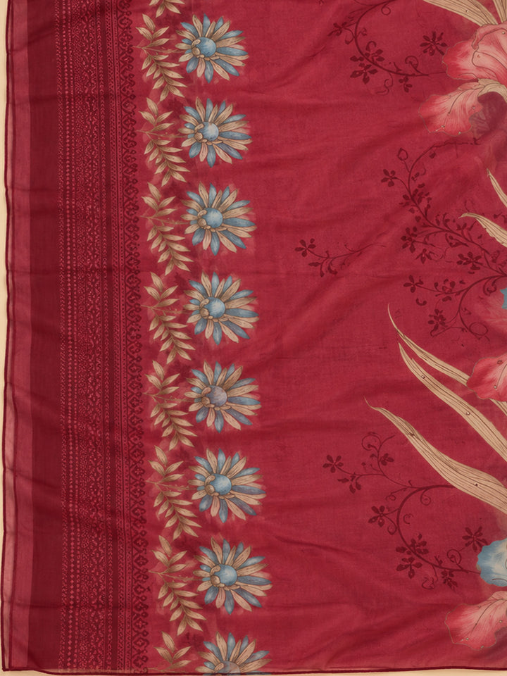 Onion Pink Cotton Blend Printed Unstitched Dress Material