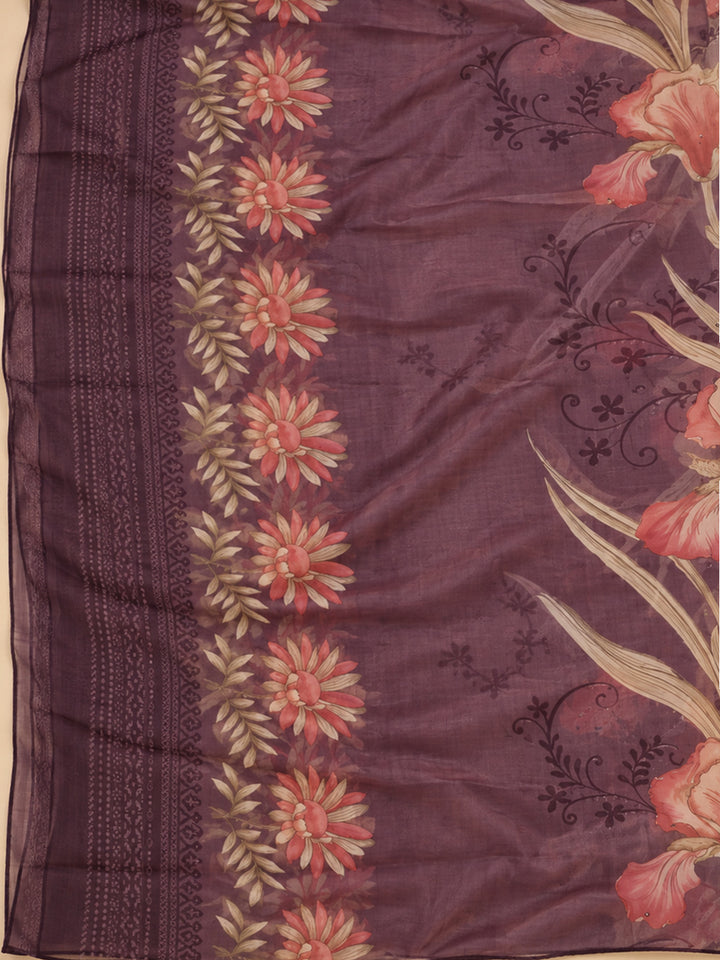 Purple Cotton Blend Printed Unstitched Dress Material