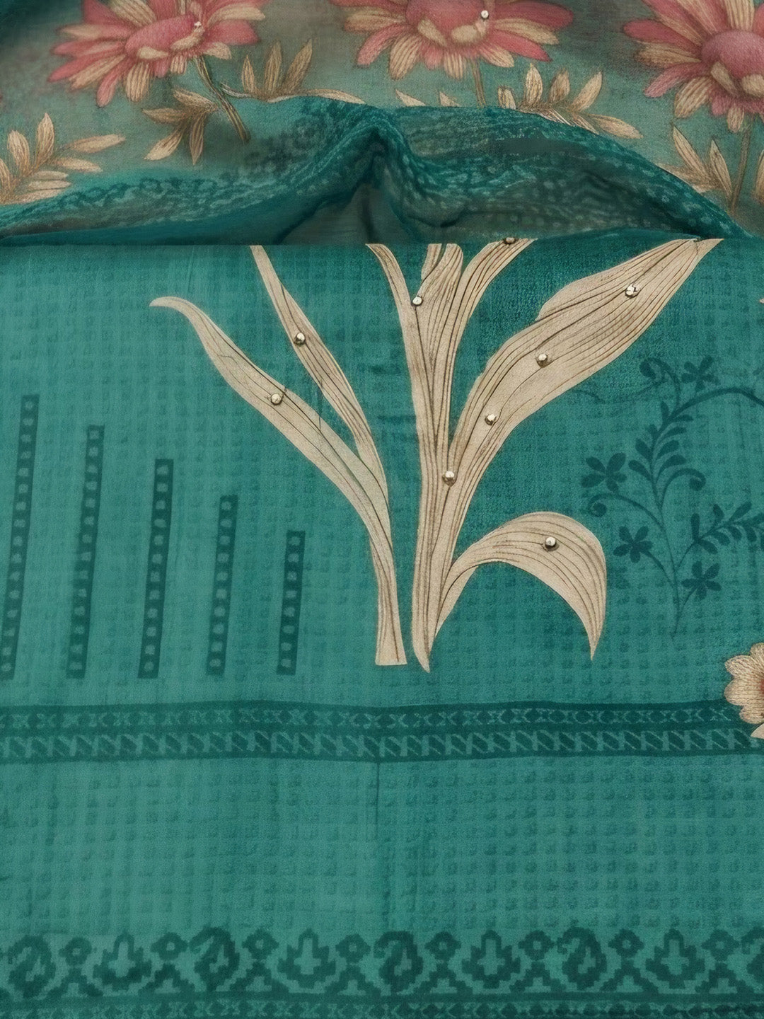 Rama Green Cotton Blend Printed Unstitched Dress Material