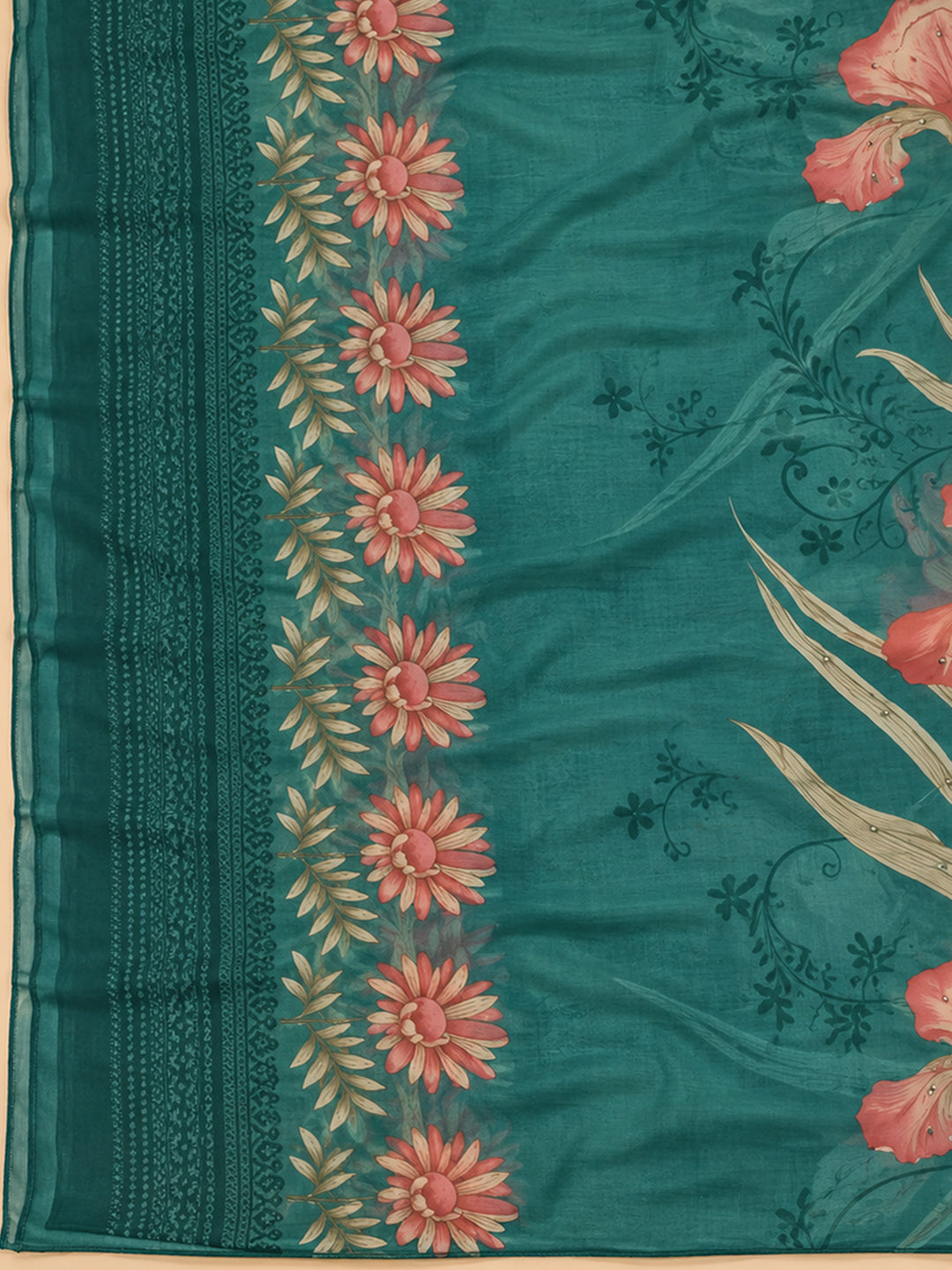 Rama Green Cotton Blend Printed Unstitched Dress Material