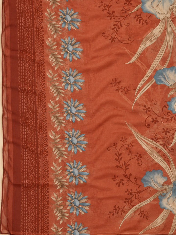 Rust Cotton Blend Printed Unstitched Dress Material