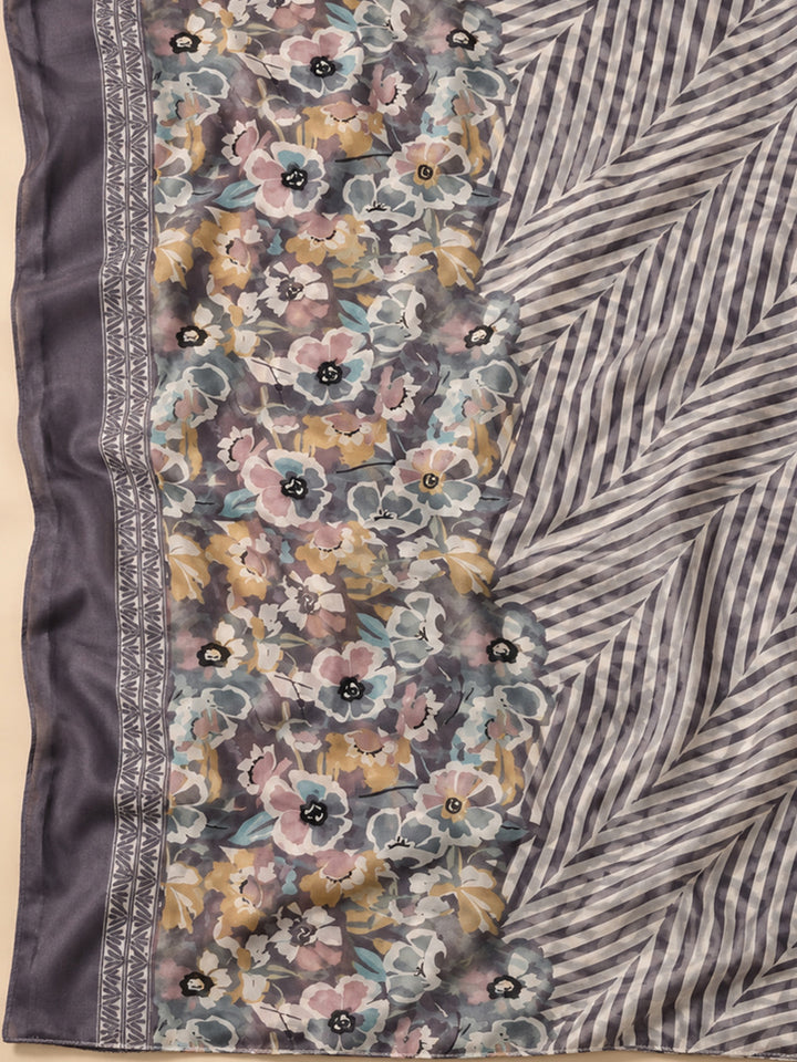 Purple Cotton Blend Printed Unstitched Dress Material