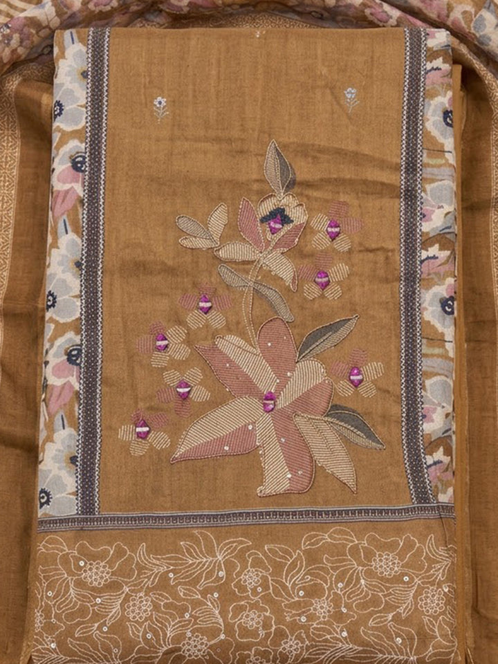 Rust Cotton Blend Printed Unstitched Dress Material